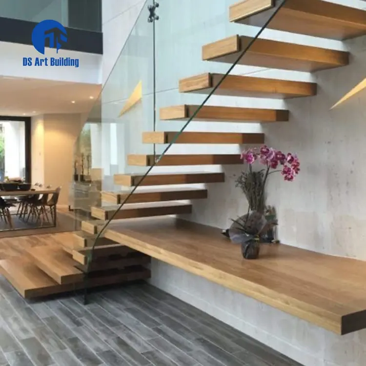DS escalier intérieur en bois personnalisé Design escalier flottant droit avec des marches en bois