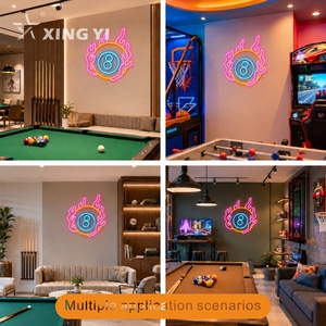 Enseigne néon LED à économie d'énergie en acrylique, motif Billard Flame 8 Ball, avec couleurs personnalisables, pour publicité, décoration murale de bar - Product Image 2
