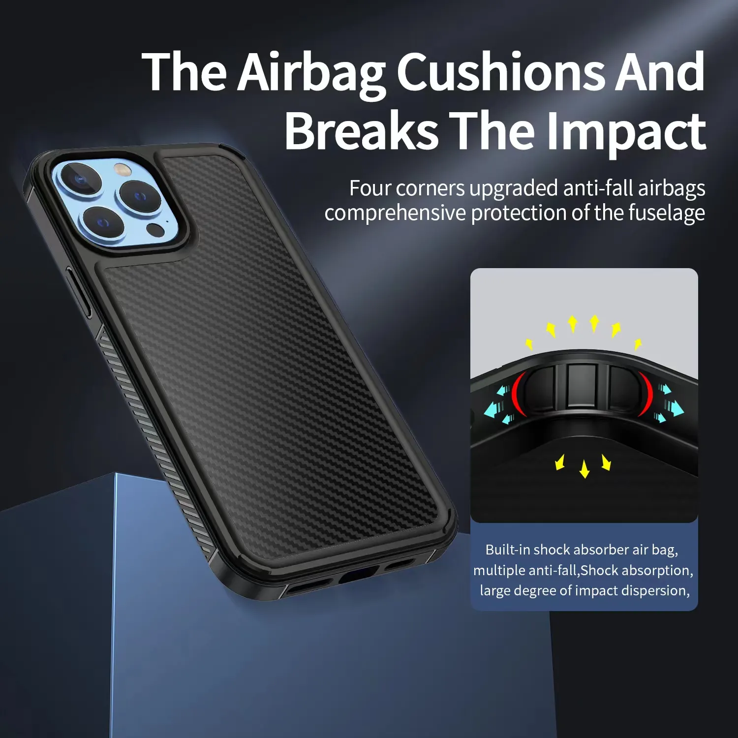 Shockproof carbon fiber hard PC back phone case combo durable cover for iPhone  Hard full protective cover phone case