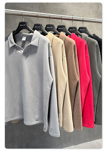 เสื้อสเวตเชิ้ตคอปกโปโลผู้ชายผ้าฝ้าย 100% แบบไม่มีกระดุม คุณภาพสูง สั่งทำได้ หนานุ่ม ทรงโอเวอร์ไซส์ ขายส่ง - Product Image 3