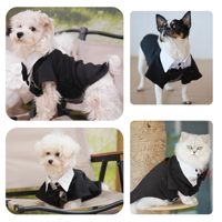 Costume de cérémonie de mariage pour petits chiens et chats, design à nœud papillon et revers, costume de smoking formel noir pour animaux de compagnie
