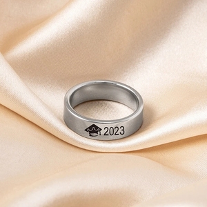 2023 졸업 반지 보석 실버 블랙 졸업 모자 스테인레스 스틸 손가락 반지 여성 남성 선물 - Product Image 4