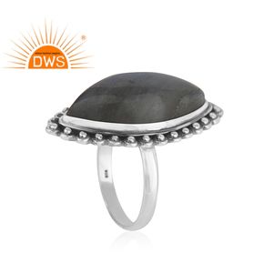 Marquise Shaped Silver Ring Natural Labradorite Gemstone Ring <b>Oxidized</b> 925 Sterling Silver Ring Jewelry Supplier - Product Image 3