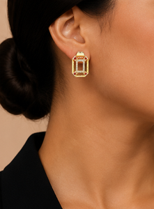 Pendientes de Plata de Ley 925 con Baño de Oro, Diseño Geométrico Rectangular, con Circonita Cúbica Roja Rubí y Circonita Cúbica Blanca, Joyería de Moda - Product Image 2