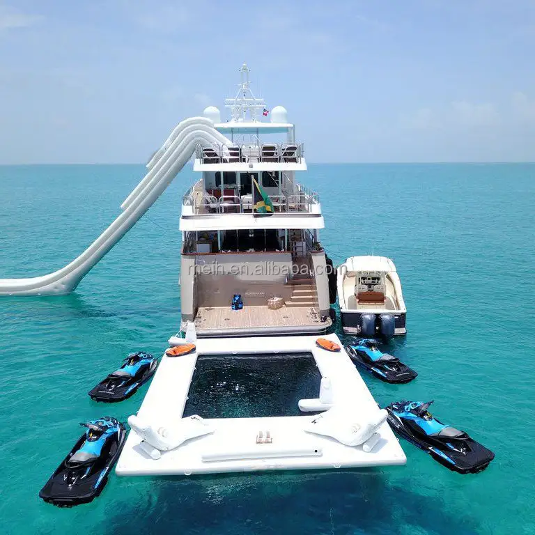 Piscina gonfiabile per attrezzature per il divertimento in acqua all'aperto con rete a doppio strato air track floating mat island yacht sea swimming pool