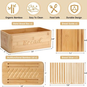 Caja de pan de bambú con rebanador, contenedor de almacenamiento con tapa abatible de madera maciza para uso doméstico en la cocina - Product Image 4