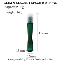 Flacon roll-on élégant vert émeraude 13g en PETG, portable, pour sérum contour des yeux, avec bille de massage métallique