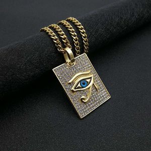 Collier pendentif œil d'Horus plaqué or, strass, chaîne cubaine en acier inoxydable 5 mm 70 cm, bijoux cadeau - Product Image 1