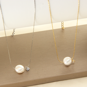 Dainty Geometric Freshwater <strong>Pearl</strong> Zircon <strong>Pendant</strong> Minimalist 14K Gold Plated Stainless Steel Link Chain Choker <strong>Necklace</strong> for Women - Product Image 2