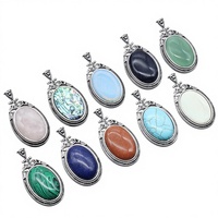 Collier pendentif ovale en pierre naturelle, cristal d'agate, alliage incrusté de pierres précieuses
