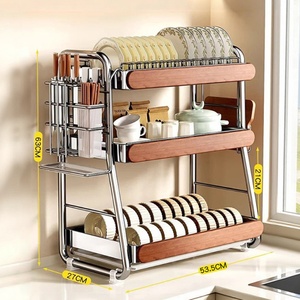 Escurridor <span class=keywords><strong>de</strong></span> platos <span class=keywords><strong>de</strong></span> cocina vintage <span class=keywords><strong>de</strong></span> acero inoxidable <span class=keywords><strong>de</strong></span> doble nivel y 3 capas, organizador <span class=keywords><strong>de</strong></span> almacenamiento <span class=keywords><strong>para</strong></span> cocina. - Product Image 4