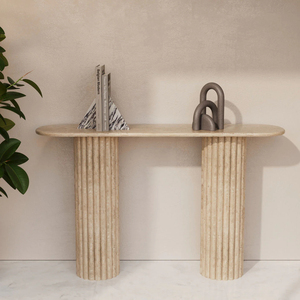 Mesa Consola KUMUSI FURNITURE Lorenzo Beige Travertino con Base Acanalado - Product Image 1