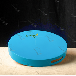 Meilleur choix Organisation de table Plateau rond en bambou avec bordure bleue Ensemble de vaisselle réutilisable Couleur personnalisée - Product Image 4