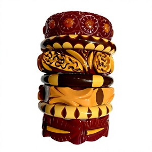 New High Quality Handmade Resin Carved <b>Bangle</b> <b>Bracelets</b> Resin Material Trending Wholesale for Christmas Occasions Wedding Woman - Product Image 3