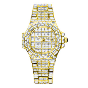 Reloj de Pulsera de Cuarzo de Lujo para Hombre con Incrustaciones de Circonitas, Resistente al Agua, de Acero Inoxidable Dorado, Reloj de Diamantes para Mujer - Product Image 3