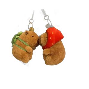 Çilek şapka Capybara peluş oyuncak simülasyon kaplumbağa sırt çantası Capibara doldurulmuş hayvanlar oyuncaklar anahtarlık Papa el daire halka bebek - Product Image 5