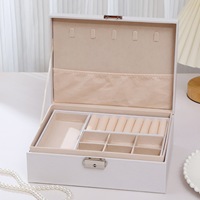 Boîte de rangement à bijoux de luxe à double couche en cuir PU avec serrure pour collier, bague, boucles d'oreilles, présentoir, emballage cadeau