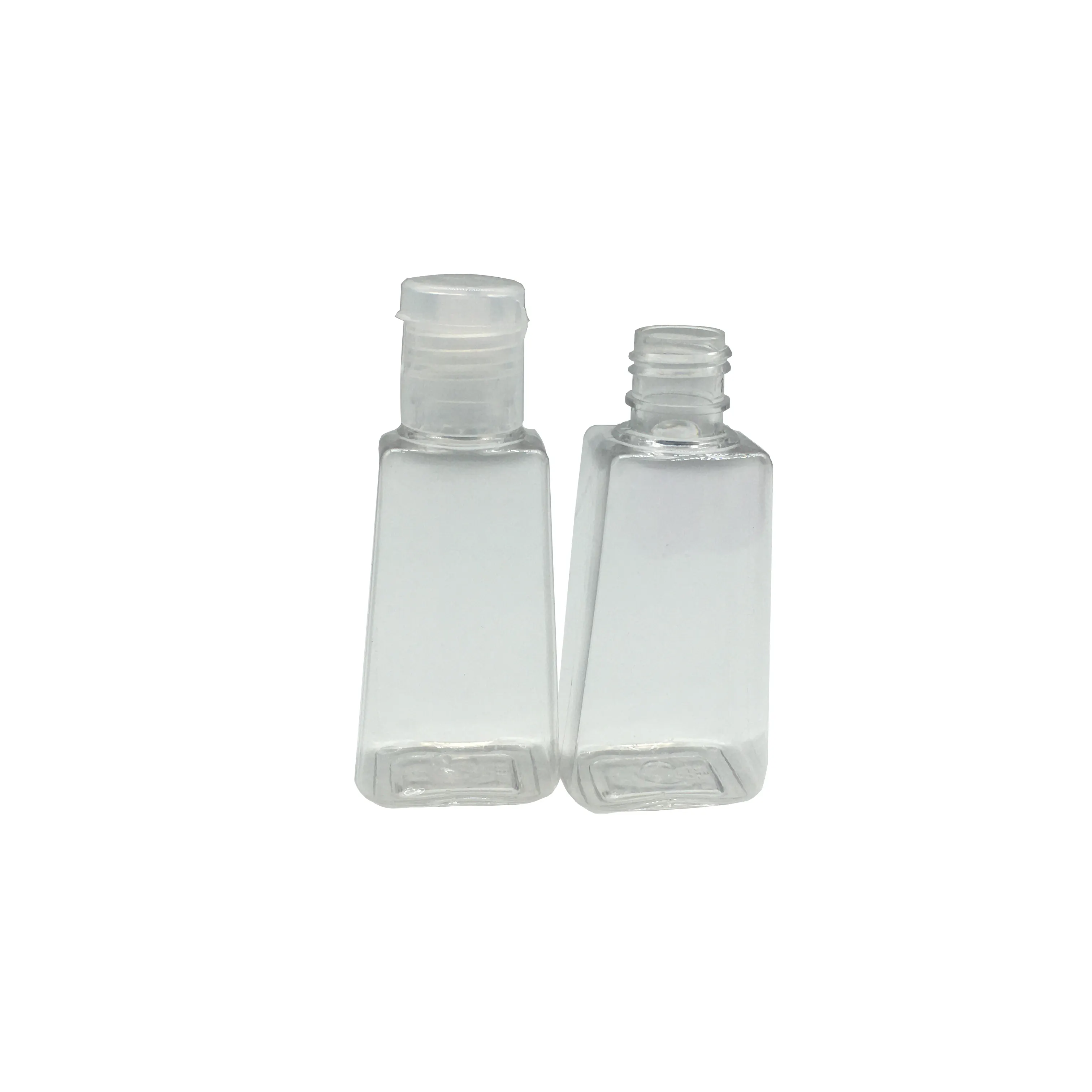 30ml clear squeezed plastic PET hand sanitizer bottle with clear flip top cap 15mm in stock