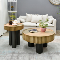 Table basse ronde en bois sculpté, style pastoral, durable, rustique, avec montage facile, 3 pieds, ART NEST HHRS0105