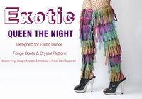 Bottines à paillettes et franges de 17 cm (7 pouces) pour l'été, noir et blanc, sexy, tendance, chaussures de danse exotiques pour les boîtes de nuit