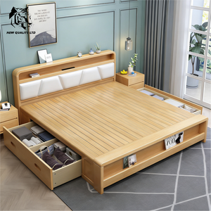 Cama de madera tamaño king de 1.5m, diseño nuevo, muebles de dormitorio ecológicos, con logotipo personalizado, MOQ bajo, al mejor precio de mayorista en China. - Product Image 2