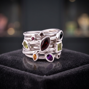 Finest Grade Rhodium Plated Sterling Silver 925 Delicate Vintage Bezel Setting <b>Ring</b> Peridot Citrine Blue Topaz <b>Amethyst</b> Ruby - Product Image 3