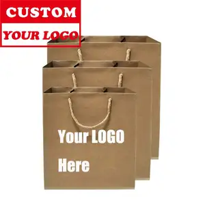 Venta al por mayor Ecológico Compras Embalaje Venta al por mayor Logotipo de impresión personalizada Blanco Marrón bolsa de papel embalaje