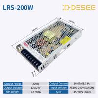 Fuente de Alimentación de CA a CC de 12 V y 200 W de la Serie LRS, Ultradelgada, con Conmutación BIS, 88% de Eficiencia para Iluminación LED