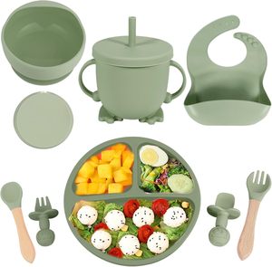 Vaisselle d'apprentissage pour bébé en silicone sans BPA, assiettes et bols à ventouse, pour la diversification alimentaire, fabrication OEM - Product Image 1