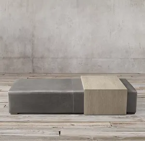 Pont moderne américain en cuir table basse rectangulaire pouf ensemble de meubles de salon pour villa de luxe appartement - Product Image 1