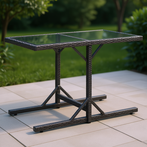 Poly Rattan Outdoor Table With Glass Top Steel <b>Frame</b> Contemporary Design Durable Furniture For Patio Garden Use - Product Image 2