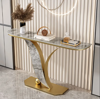Meubles modernes en acier inoxydable, console en marbre, table console dorée avec miroir