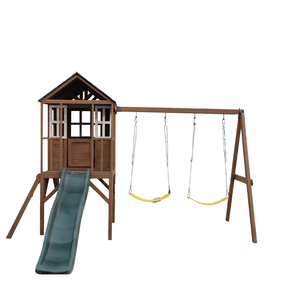 ชุดสนามเด็กเล่นไม้สำหรับสวนหลังบ้าน พร้อมบ้านเด็กเล่น สไลเดอร์ และชิงช้าคู่ - Product Image 2