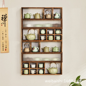Estante de Exhibición de Madera Sólida para Montar en la Pared, Estilo Chino Moderno, Mueble de Almacenamiento para Sala de Estar - Product Image 5