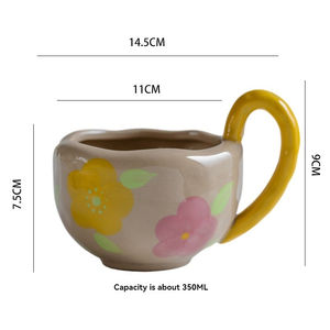 Taza de Desayuno Creativa con Asa Grande Pintada a Mano y Personalizada, Taza de Café de Cerámica con Platillo - Product Image 4