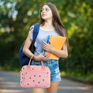 Bolsa de almuerzo de pana aislada, portátil, a la moda, a prueba de fugas, para mujer, con múltiples bolsillos y correa de hombro ajustable - Product Image 6