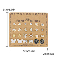 Grosir 12 Pasang Set Perhiasan Telinga Trendy Bentuk Hati & Bunga Bintang Kecil, Mutiara Imitasi & Batu Zirkon Rhinestone Cantik Untuk Wanita