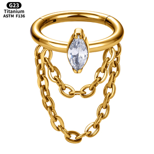 Piercing a Cerchio G23 in Titanio 16G con Catena per Cartilagine, Helix, Daith, Conch, Septum, Clicker, Orecchini, Gioielli Moda per il Corpo - Product Image 1