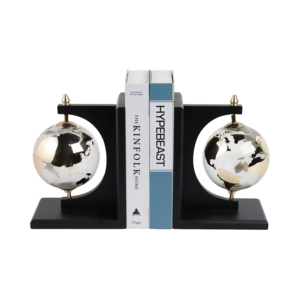 Fermalibri Moderni in Vetro a Forma di Globo con Base Nera, Accessorio Decorativo per Libreria, Supporti per Libri Scultorei - Product Image 2