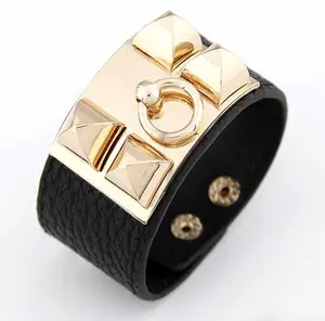 Wholesale Trendy Bracelet in Leather for Women Metal Punk Bangles Super-wide Bracelet Bangles Jewelry Men Anniversary