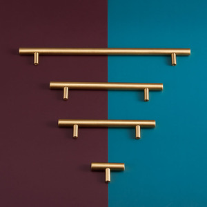 Moderno in ottone massiccio <span class=keywords><strong>oro</strong></span> lungo tirare le maniglie per cucina per mobili porte armadi armadi cassetti tira manopole Tbar maniglia - Product Image 5