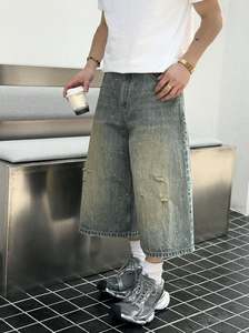 กางเกงยีนส์ขาสั้นสำหรับผู้ชายกางเกงกีฬาขาสั้นสีดำสำหรับ Y2K ทรงแบ็กกี้กางเกงกีฬาแบบสั่งตัดได้ - Product Image 2