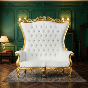 Chaise de mariage de luxe durable de style mid-century antique, avec revêtement en tissu capitonné et structure en bois massif, personnalisable pour chambre et salon - Product Image 1