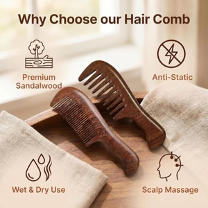 Peigne à cheveux en bois de santal de haute qualité, peigne à cheveux naturel fait à la main, peigne à dents larges antistatique - Product Image 4