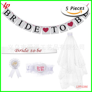 Ensemble de voile de mariée avec jarretière, écharpe, badge et bannière, accessoires de fête de mariage blancs LPP4386 - Product Image 1
