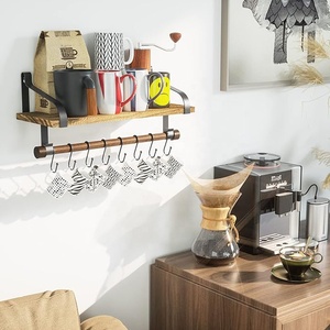 Étagère murale en bois rustique pour salon <span class=keywords><strong>cuisine</strong></span> porte-épices porte-serviettes 8 crochets amovibles Solution de rangement suspendue en plastique usage domestique - Product Image 2