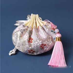 Flower Pattern Drawstring Jewelry Makeup <b>Bag</b> with Tassel <b>Women</b> Retro Storage <b>Pouch</b> Necklace Organizer Fabric Purse Empty Sachet - Product Image 5