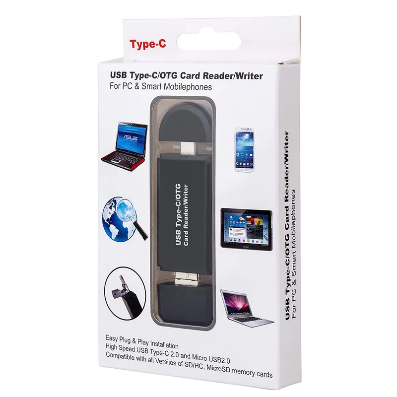 Lecteur de carte SD Lecteur de carte USB C 3 en 1 USB 2.0 TF/Mic Lecteur de carte mémoire intelligent SD Type C OTG Adaptateur de lecteur de carte Flash
