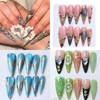 Faux Ongles en Acrylique Extra Longs Stiletto Nude Transparent avec Fleurs 3D Multi-Tailles et Strass AB Faits Main Élégants Couverture Complète des Doigts