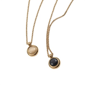 Korean Style Black White Round <b>Opal</b> Natural Stone Stainless Steel <b>Necklace</b> Gold Plated Women Accessories - Product Image 4